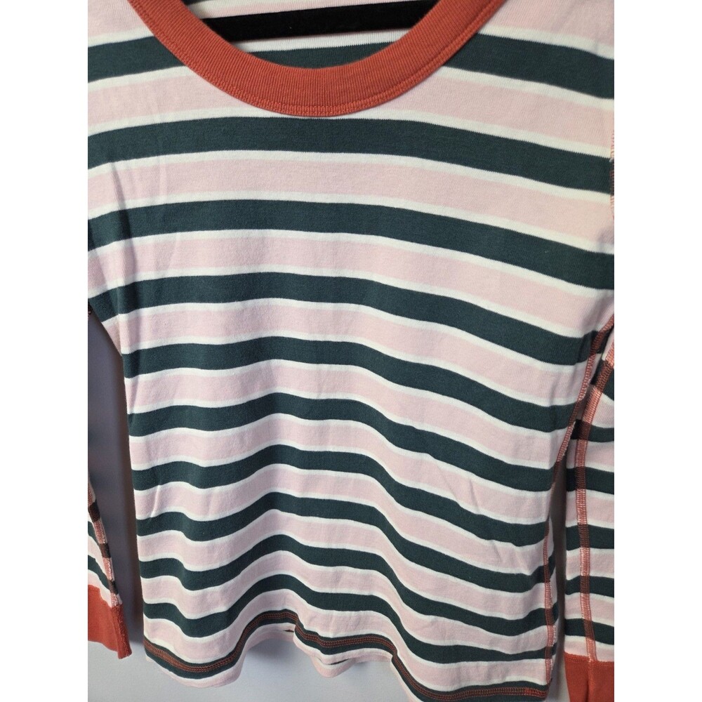 Hanna Andersson Women's XS Striped Knit Long Sleeve Crew Neck Tee Pink Green - Picture 3 of 8